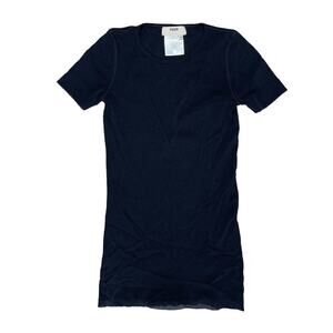 FUZZI Black Fitted Short Sleeve Sheer V Round Neck Blouse Women’s Size Small